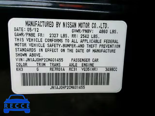 2012 INFINITI EX35 BASE JN1AJ0HP2CM401455 image 9