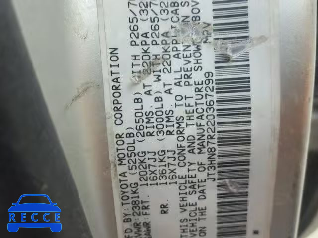 2002 TOYOTA 4RUNNER LI JT3HN87R220367299 image 9