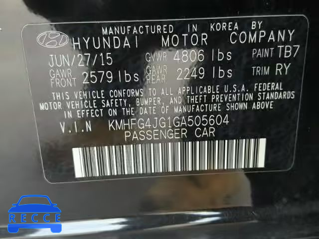 2016 HYUNDAI AZERA KMHFG4JG1GA505604 зображення 9