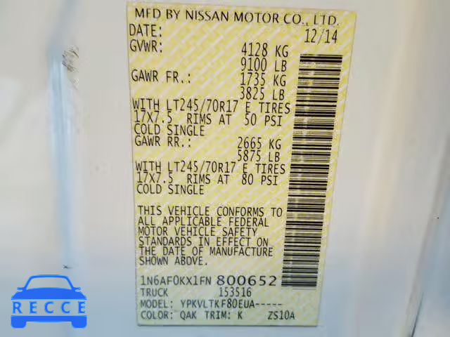 2015 NISSAN NV 2500 1N6AF0KX1FN800652 image 9