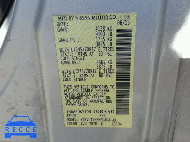 2013 NISSAN NV 2500 1N6AF0KY1DN108350 зображення 9