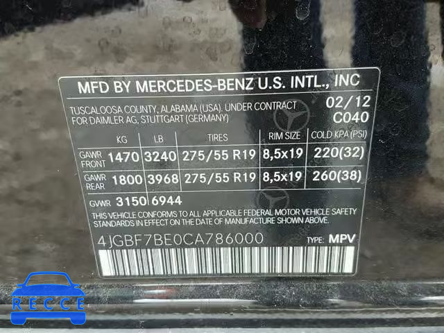 2012 MERCEDES-BENZ GL 450 4MA 4JGBF7BE0CA786000 image 9