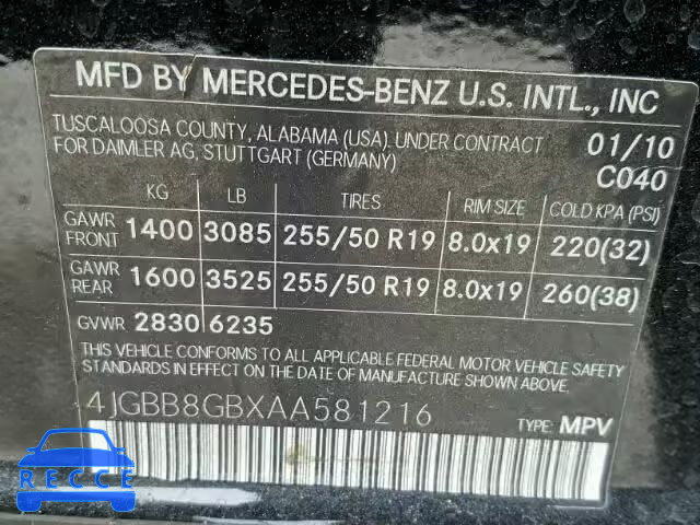 2010 MERCEDES-BENZ ML 350 4MA 4JGBB8GBXAA581216 зображення 9