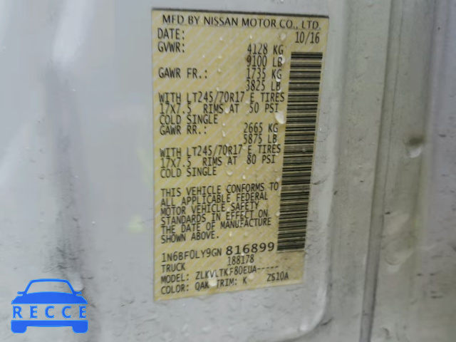 2016 NISSAN NV 2500 S 1N6BF0LY9GN816899 image 9