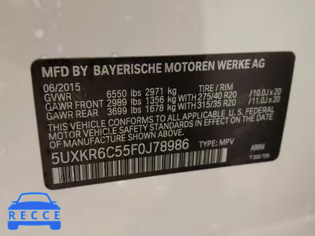 2015 BMW X5 XDRIVE5 5UXKR6C55F0J78986 image 9