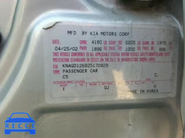 2002 KIA OPTIMA MAG KNAGD126825170829 image 9