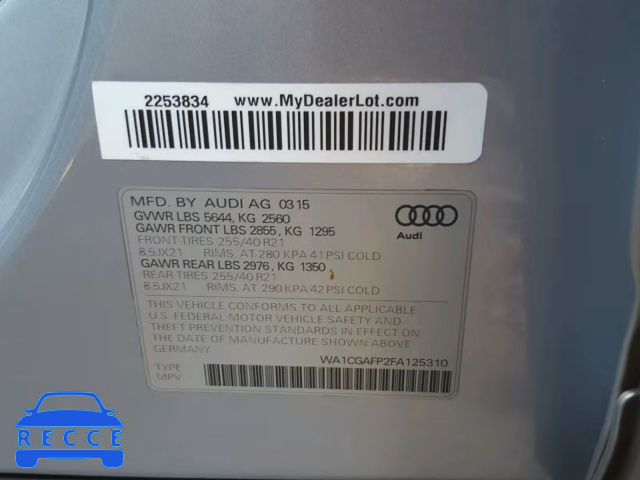 2015 AUDI SQ5 PREMIU WA1CGAFP2FA125310 зображення 9