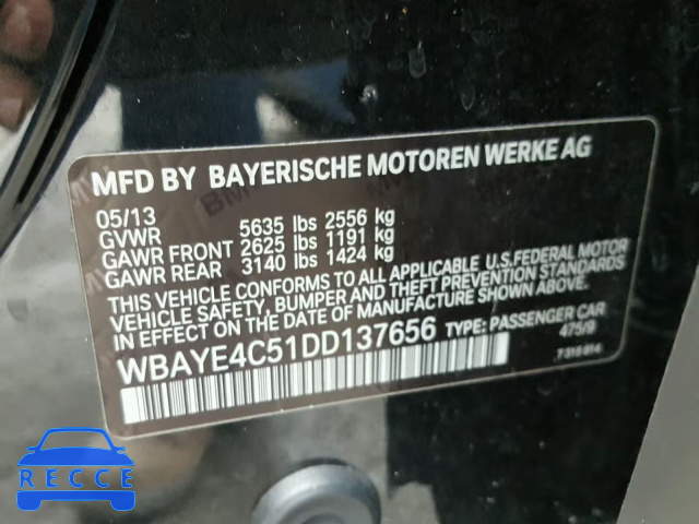 2013 BMW 740 LI WBAYE4C51DD137656 зображення 9