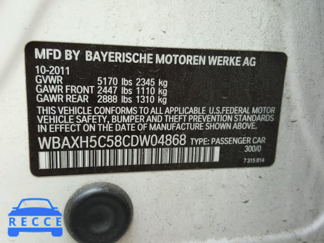 2012 BMW 528 XI WBAXH5C58CDW04868 image 9