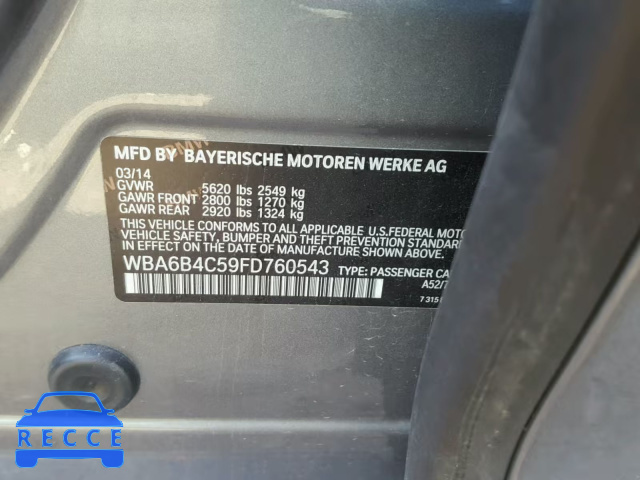 2015 BMW 650 XI WBA6B4C59FD760543 зображення 9