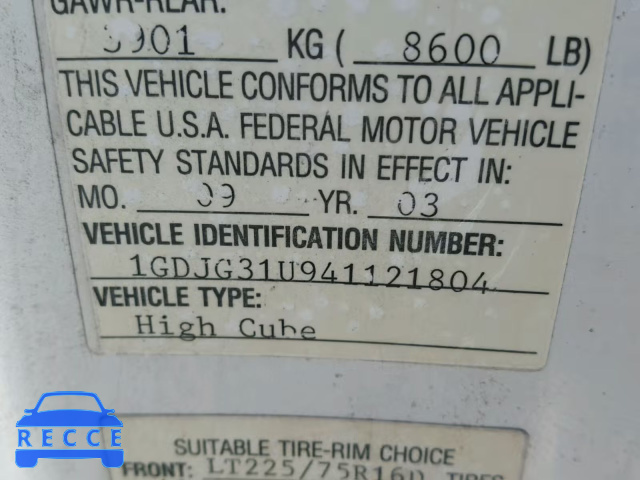 2004 GMC SAVANA CUT 1GDJG31U941121804 image 9