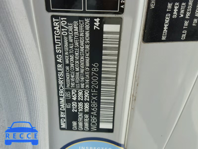 2001 MERCEDES-BENZ SL 500 WDBFA68FX1F200786 image 9