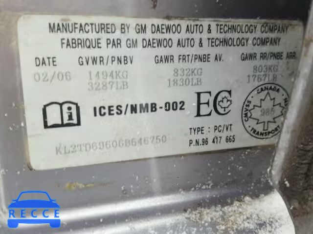 2006 PONTIAC WAVE KL2TD69606B646750 image 9