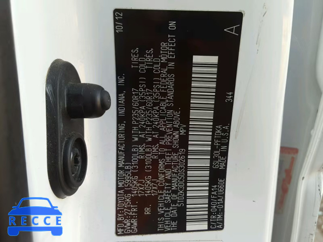 2013 TOYOTA SIENNA BAS 5TDZK3DC5DS302619 image 9