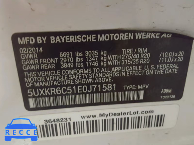 2014 BMW X5 XDRIVE5 5UXKR6C51E0J71581 зображення 9