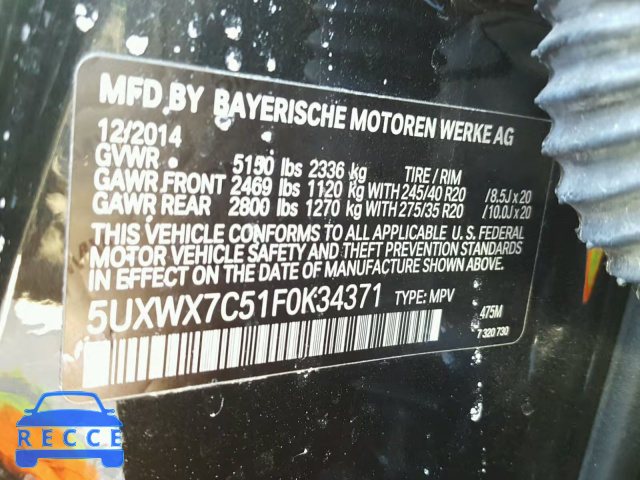 2015 BMW X3 XDRIVE3 5UXWX7C51F0K34371 зображення 9