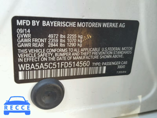 2015 BMW 528 I WBA5A5C51FD514560 image 9