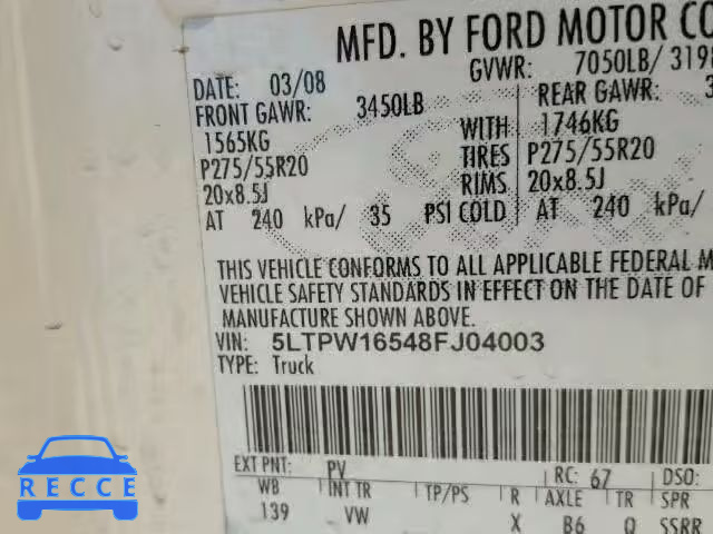 2008 LINCOLN MARK LT 5LTPW16548FJ04003 image 9