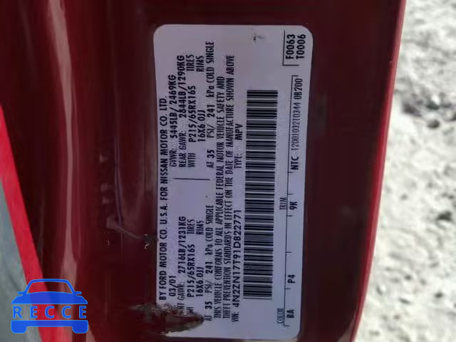 2001 NISSAN QUEST GLE 4N2ZN17T91D822771 image 9