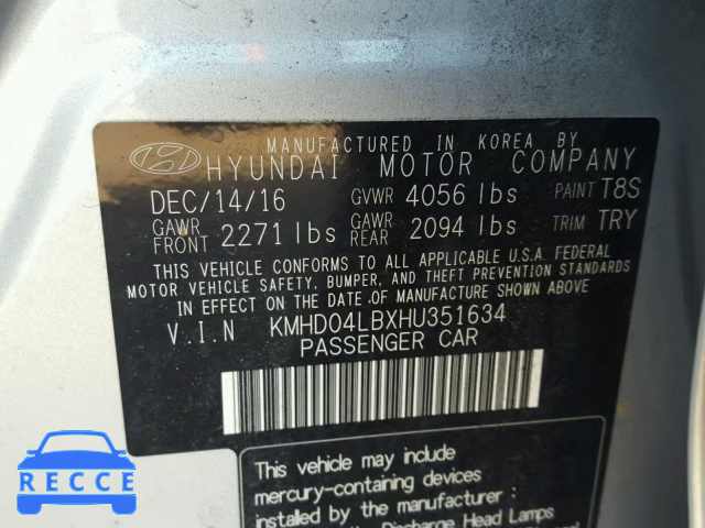 2017 HYUNDAI ELANTRA SP KMHD04LBXHU351634 image 9