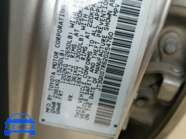 2002 TOYOTA 4RUNNER LI JT3GN87R620254760 image 9