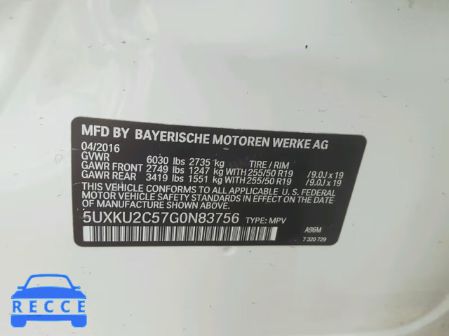 2016 BMW X6 XDRIVE3 5UXKU2C57G0N83756 image 9