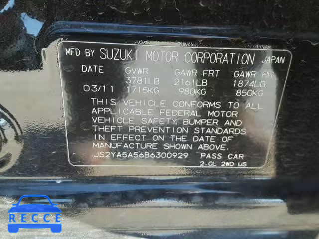 2011 SUZUKI SX4 BASE JS2YA5A56B6300929 зображення 9