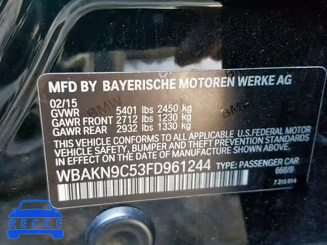2015 BMW 550 I WBAKN9C53FD961244 зображення 9