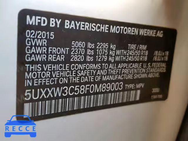 2015 BMW X4 XDRIVE2 5UXXW3C58F0M89003 image 9