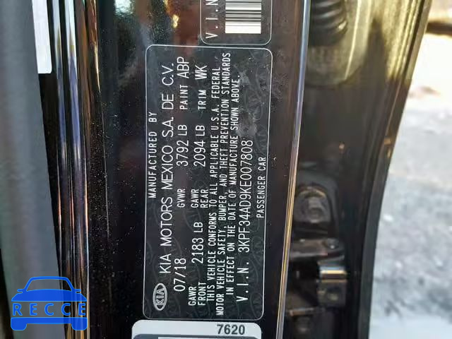 2019 KIA FORTE GT L 3KPF34AD9KE007808 image 9