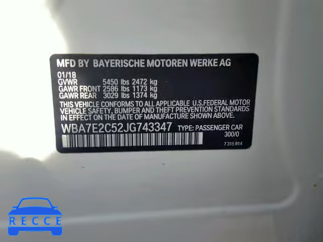 2018 BMW 740 I WBA7E2C52JG743347 image 9