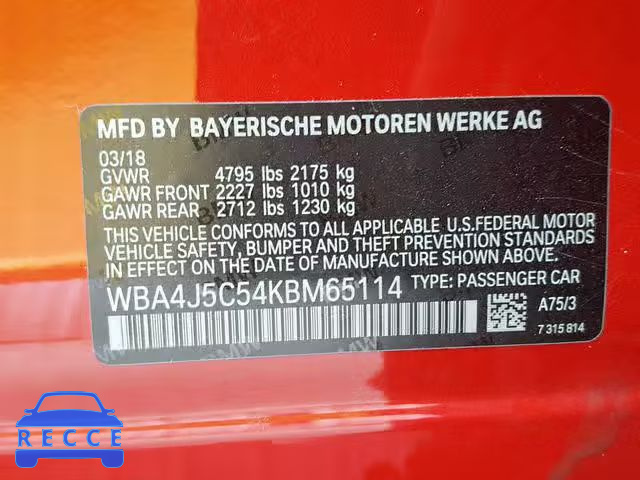 2019 BMW 440I GRAN WBA4J5C54KBM65114 зображення 9