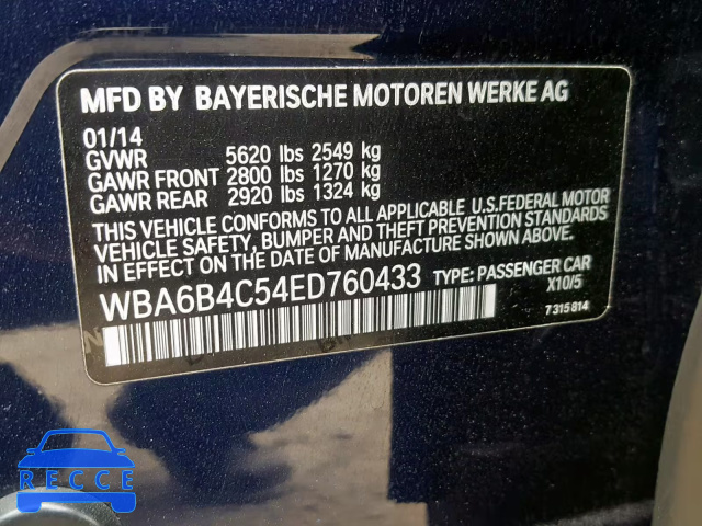 2014 BMW 650 XI WBA6B4C54ED760433 Bild 9