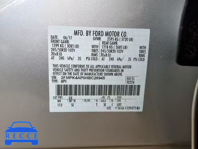 2017 FORD EDGE SPORT 2FMPK4AP0HBC26945 image 9