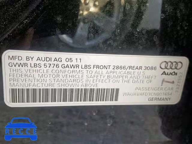 2012 AUDI A8 QUATTRO WAUAVAFD3CN001654 image 9