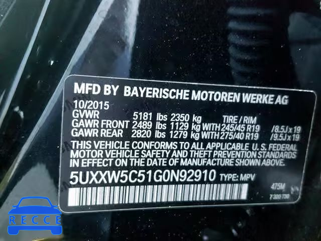 2016 BMW X4 XDRIVE3 5UXXW5C51G0N92910 зображення 9