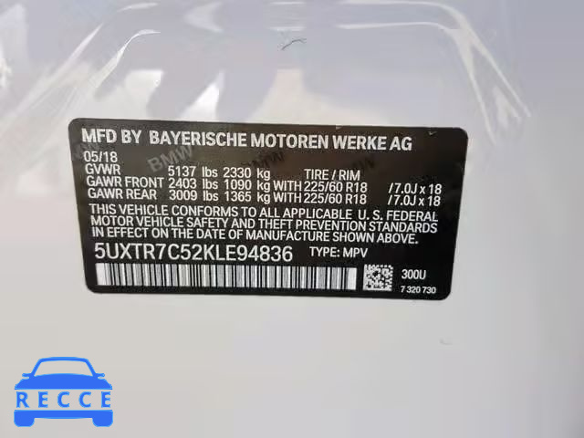 2019 BMW X3 SDRIVE3 5UXTR7C52KLE94836 image 9