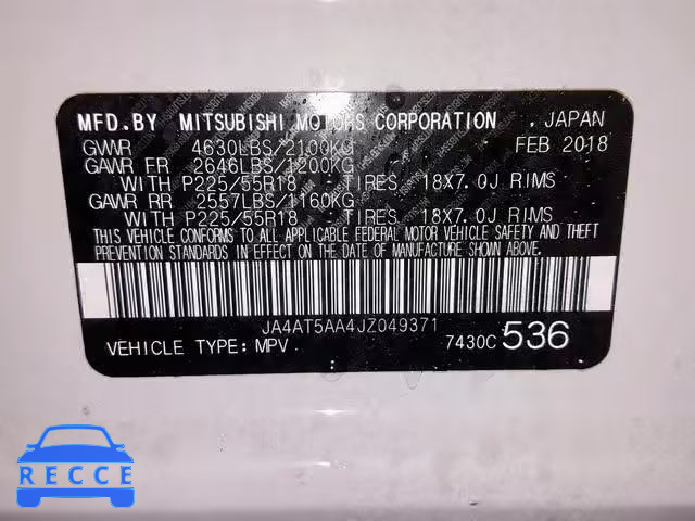 2018 MITSUBISHI ECLIPSE CR JA4AT5AA4JZ049371 image 9
