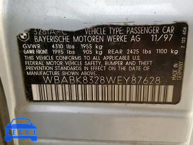 1998 BMW 328 IC AUT WBABK8328WEY87628 image 9