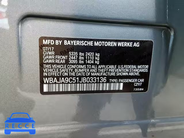 2018 BMW 530E WBAJA9C51JB033136 зображення 9