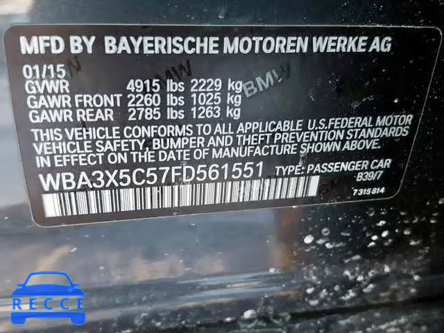 2015 BMW 328 XIGT WBA3X5C57FD561551 зображення 9