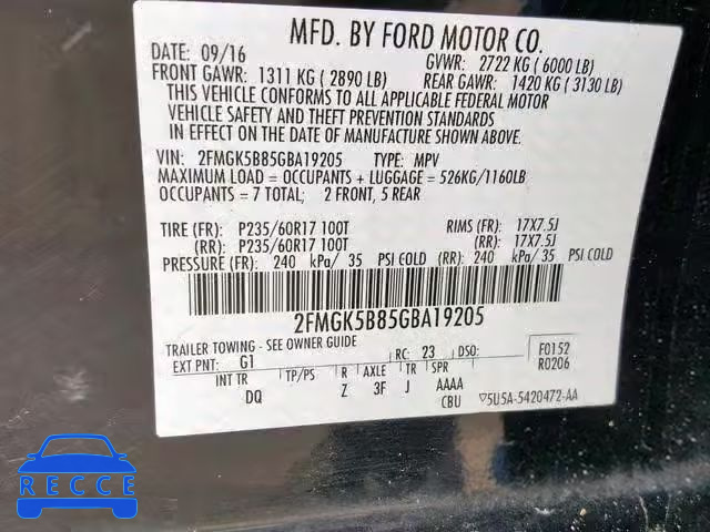 2016 FORD FLEX SE 2FMGK5B85GBA19205 зображення 9