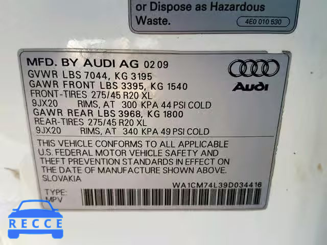 2009 AUDI Q7 TDI S-L WA1CM74L39D034416 Bild 9