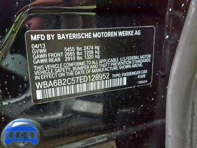 2014 BMW 650 I WBA6B2C57ED128952 Bild 9