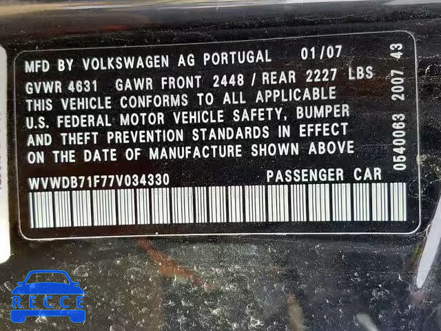 2007 VOLKSWAGEN EOS 3.2L S WVWDB71F77V034330 image 9