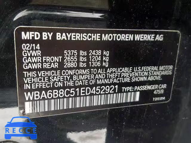 2014 BMW 640 XI WBA6B8C51ED452921 зображення 9