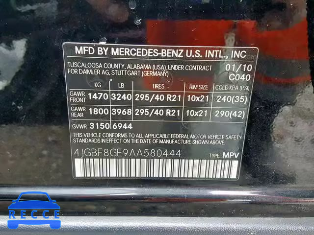 2010 MERCEDES-BENZ GL 550 4MA 4JGBF8GE9AA580444 image 9
