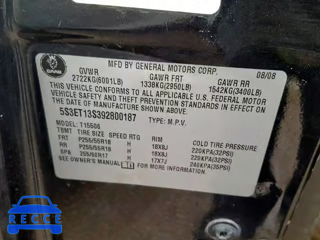 2009 SAAB 9-7X 4.2I 5S3ET13S392800187 image 9