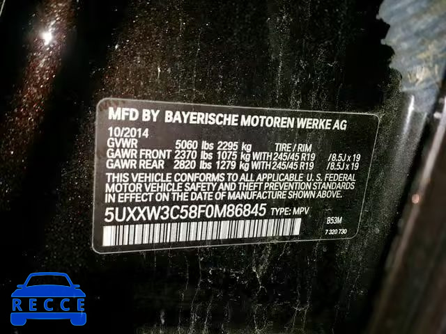 2015 BMW X4 XDRIVE2 5UXXW3C58F0M86845 Bild 9