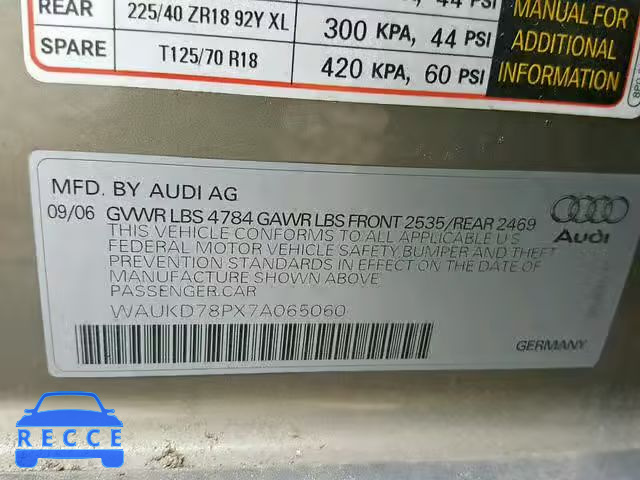 2007 AUDI A3 S-LINE WAUKD78PX7A065060 image 9